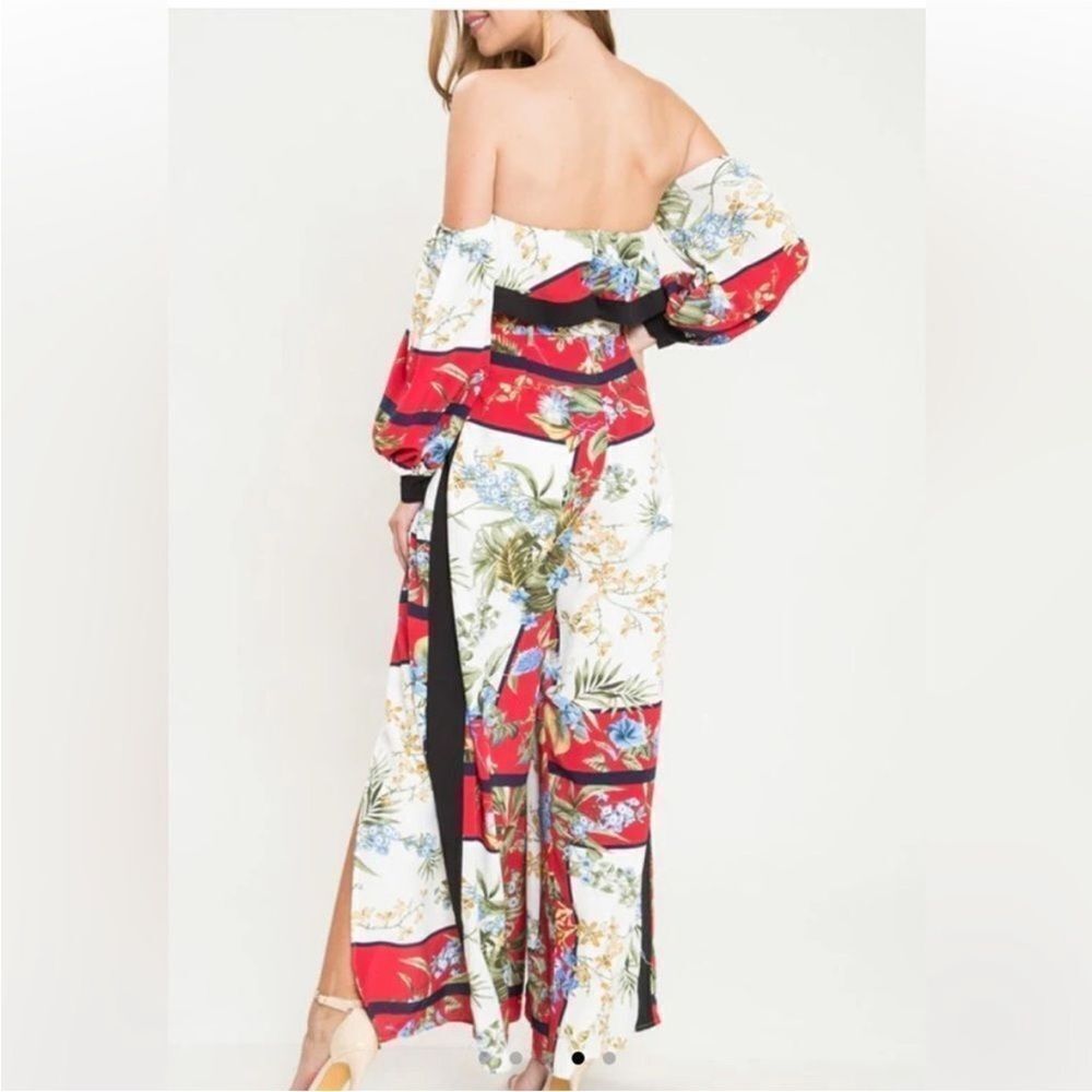 L'ATISTE Off-Shoulder Floral Jumpsuit - Red Multi, S - Picture 4 of 12